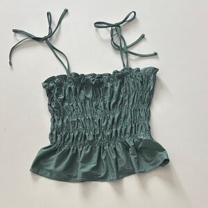 Zara Green Ruched Camisole with Tie Straps